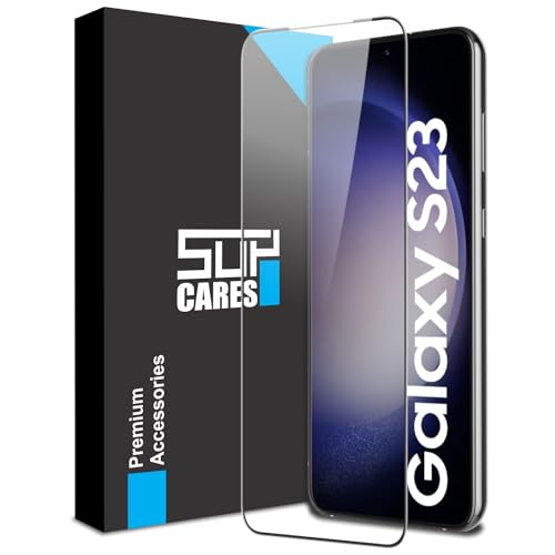 Image of SupCares Tempered Glass for Samsung Galaxy S22 and Galaxy S23 (6.1 Inch) With Installation Kit | Military-Grade Gorilla Screen Protector | Edge to Edge Coverage | Black