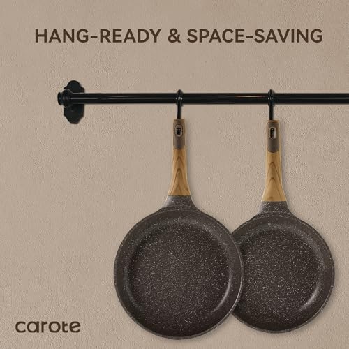 CAROTE Nonstick Frying Pan Skillet,Non Stick Granite Fry Pan Egg Pan Omelet Pans, Stone Cookware Chef's Pan, PFOA Free,Induction Compatible, Brown, 9.5"+11"