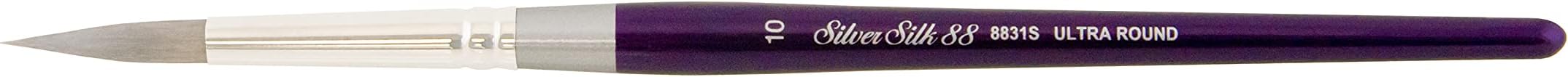 Silver Brush Limited 8831S Silver Silk Ultra-Round Brush for Watercolor, Gouache, and Acrylic Paint, Size 10, Short Handle