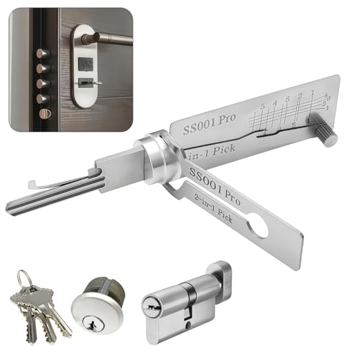 Master Key Decoder Lock Picking Tool 2 in 1 Stainless Steel Lock Pick & Key Decoder Tool Durable Lock Picking Kit for Beginners with Auto Key Extractor & Skeleton Key Locksmith Training Set (SS001)