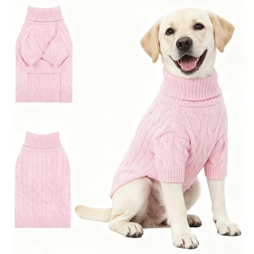 Image of Small /Medium Dog Sweater, Warm Dog Winter Coat w /Sleeves, Comfortable High Neck Premium Dog Clothes for Labrador-Best for Holidays, Daily Walks XL Pink