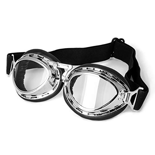Lunettes Moto Masque Protection Vintage Aviateur Goggles Sport Argent