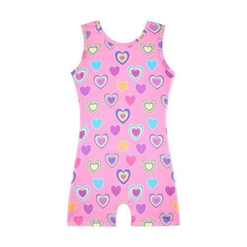 HOZIY Gymnastics Leotards for Girls with Shorts Toddlers Biketards Rainbow Unicorn Dinosaur Mermaid Leopard Flower Galaxy 1-2T Colorful Pink Hearts