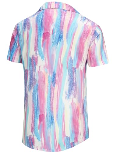 KYKU Hawaiian Shirt for Men Short Sleeve Button Down Summer Clothing Vacation Beach Shirts Stripe with Pockets4