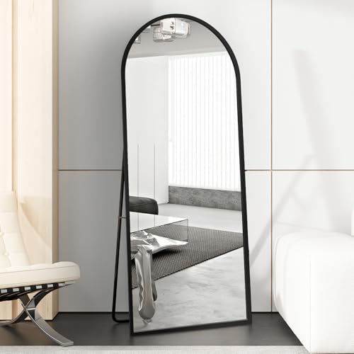 Beauty4U Full Length Mirror Arched Top, 180x80cm Large Free Standing Mirrors, Floor Mirror with Black Aluminum Alloy Frame for Living Room or Bedroom, Hanging or Leaning