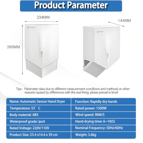 Secadores de manos automáticos con sensor para baño comercial y secado rápido de pared 1500W 6