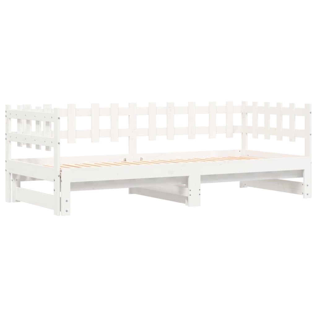 Łóżko dzienne wysuwane, białe, 2 x (90 x 200) cm, lite drewno sosnowe, łóżko dla gości, sofa do spania ze stelażem, wielofunkcyjny mebel do sypialni, salonu