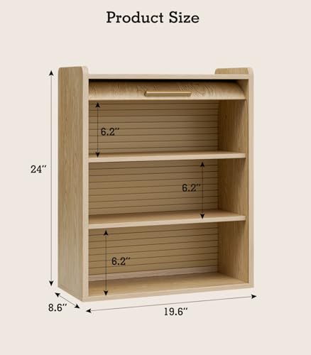 Image of ZttRiee Bathroom Wall Cabinet, Medicine Cabinet with Roll-Up Door & 3 Shelves, Over The Toilet Wall-Mounted Storage Cabinet, Natural