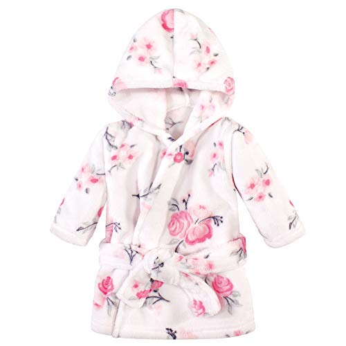 Hudson Baby Unisex Baby Plush Animal Face Bathrobe, Pink Floral, 0-9 Months