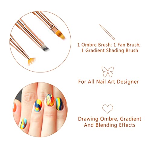 Ombre Nail Art Brushes Set for Gel Nail with Lid and Diamand Handle 3PCS - Image 2