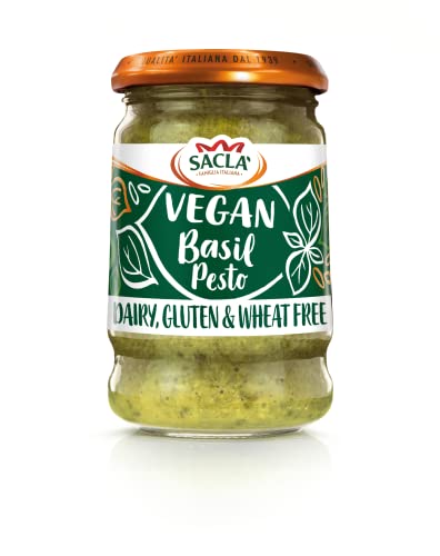 Sacla Italian Vegan Basil Pesto - Perfect with Pasta, Pizza, Garlic Bread and Tagliatelli - Made with Fresh Basil Leaves, Pine Nuts and Olive Oil - 190g (Pack of 1)