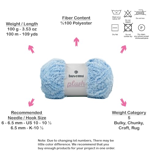 Image of Plush Faux Fur Bulky Yarn, Super Soft Fluffy Fuzzy for Knitting Crocheting Crafting, 100 Gram (3.53 Ounces) 109 Yards (100 Meters) (Baby Blue)