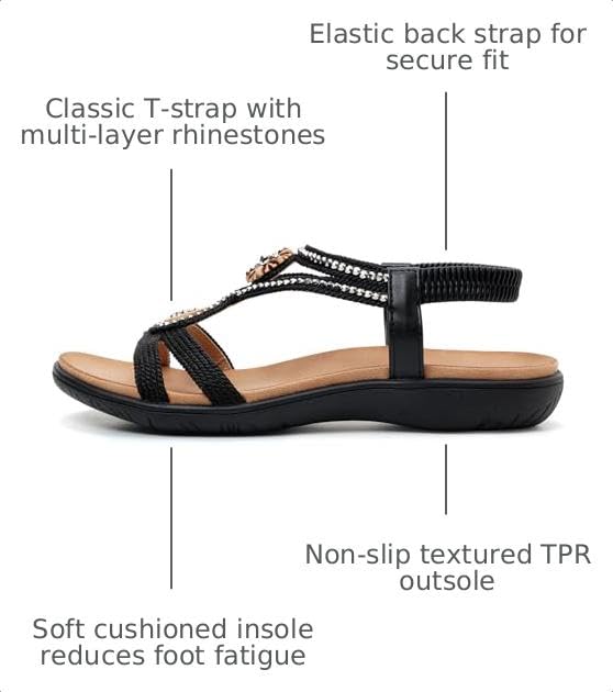 Image of UBFEN Womens Rhinestone Flat Sandals Comfortable Vacation Bohemian Style