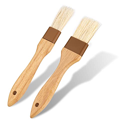 Pennelli per Pasticceria, 2pe Pennelli per Olio Pennello da Cucina Setole Naturali Pennello per Barbecue per Salsa Marinata Spalmata con Uova (2 Specifiche)