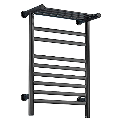 Toallero eléctrico de Fibra de Carbono de 8 Barras - Calentador de Toallas de Pared con Estante Superior - Toallero de Aluminio de 80 W - Tendedero Negro con cableado para una Comodidad simi