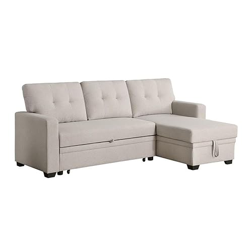 L-Shaped Polyester Fabric Reversible, Easy Convertible Pull-Out Sleeper Sectional Sofa/Storage