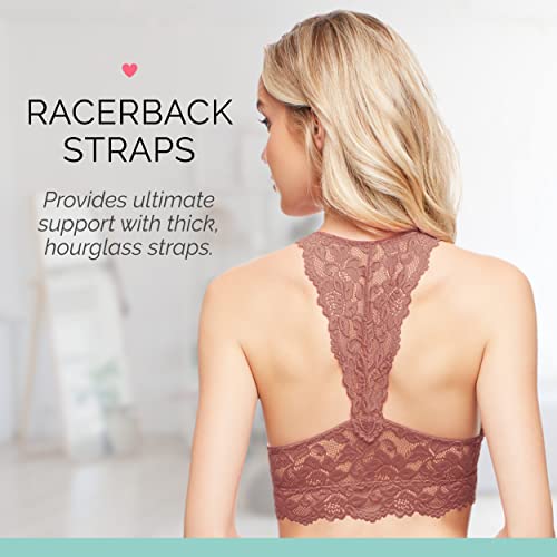Mia Lace Bralette For Women, Unpadded And Unlined Wireless Bra, Perfect Racerback Everyday Lingerie (X-Small, Pecan) #TOP4
