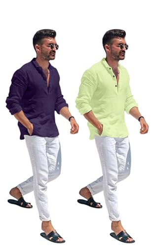 Image of Combo of Men Solid Cotton Blend Straight Kurta Shirt Pack of 2
