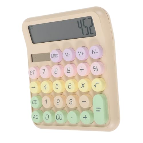Calculadora mecánica portátil con botones de colores que elimina errores de tecleo en oficina