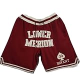 Mens Basketball Shorts,Men Retro Mesh Rap Embroidered Short with Pockets, High School Fans 90S Casual Athletic Gym Shorts (XX-Large, 33 Red)