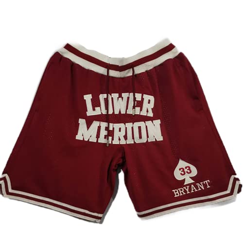 Mens Basketball Shorts,Men Retro Mesh Rap Embroidered Short with Pockets, High School Fans 90S Casual Athletic Gym Shorts (XX-Large, 33 Red)