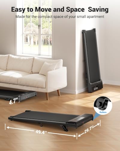 Image of THERUN Small Walking Pad Treadmill with 5% /8% Incline, 2.5HP Brushless Core with 265 /330 LBS Weight Capacity, Ultra-Quiet Under Desk Machine with Remote & LED Display for Home & Office Use