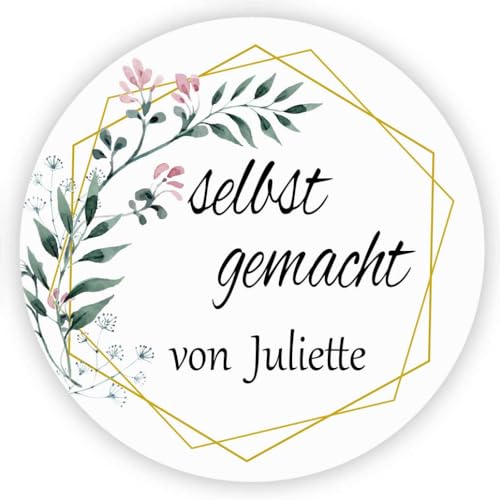 MameArt 50stk Aufkleber Selbstgemacht Personalisiert, 4cm Sticker Handmade Gelee Stauaufkleber Taufe Geburtstag Feste Geschenke Präsente (Blumen 03)