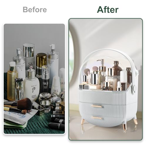 Image of YGJT Makeup Organizer, Skincare Organizer for Vanity with Drawers, Makeup Storage Box, Large Capacity Cosmetic Display Cases Makeup Storage Box for Bedroom, Bathroom, Ideal Gifts for Women(White)