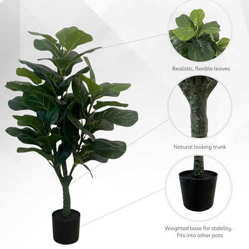 XBrand 39.4-Inches Artificial Fiddle Leaf Fig Tree in Pot for Indoor Outdoor Home Office Store, Great Housewarming Gift by XBrand - Image 4