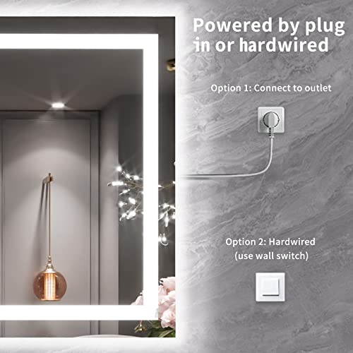 LOAAO 55X36 LED Bathroom Mirror with Lights, Anti-Fog, Dimmable, Backlit + Front Lit, Lighted Bathroom Vanity Mirror for Wall, Memory Function, Tempered Glass, ETL Listed