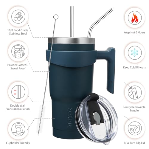 Image of BJPKPK 20 oz Tumbler with Handle & Straw, Insulated Stainless Steel Mug