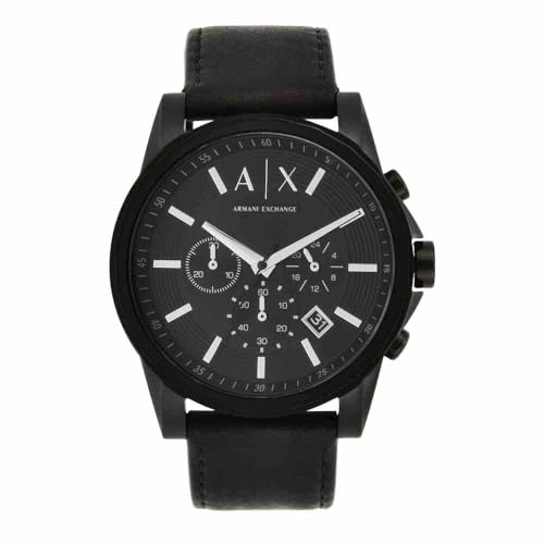 Armani Exchange A｜X Men's Chronograph Black Stainless Steel & Black Leather Band Watch (Model: A|X2098)
