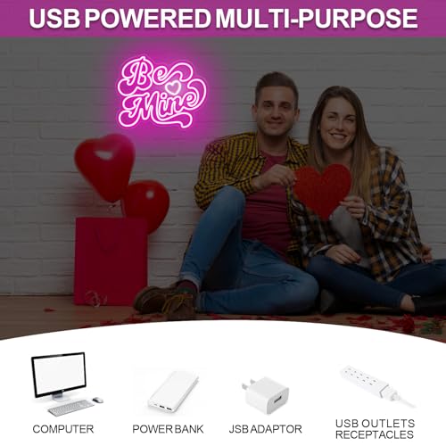 Image of Be Mine Neon Sign, Valentine's Day LED Light, Romantic Wedding Backgroud Decoration, Gift For Her, Home Wall Decor Room Decoration, 16.5 inchx13.4 inch