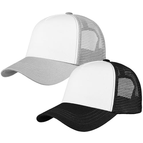 Image of Falari 5-Panel Mesh Baseball Cap, Trucker Hat, Structured Plain Design, Cotton, Adjustable Size