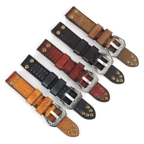 Bracelet en cuir vintage marron 20 mm interchangeable boucle gravée - 3
