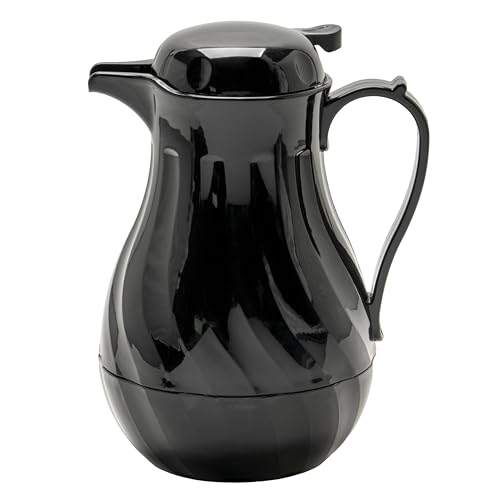 Winco 64oz Insulated Beverage Server, Push Button, Black Swirl