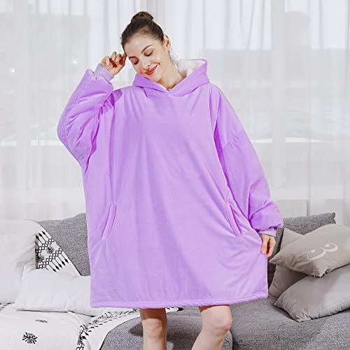 Amyhomie Blanket Sweatshirt,Oversized Sherpa Hooded Sweatshirt Blanket,Fleecehug Hoodie Wearable Blanket With Pocket For Adults & Kids & Teens #TOP2
