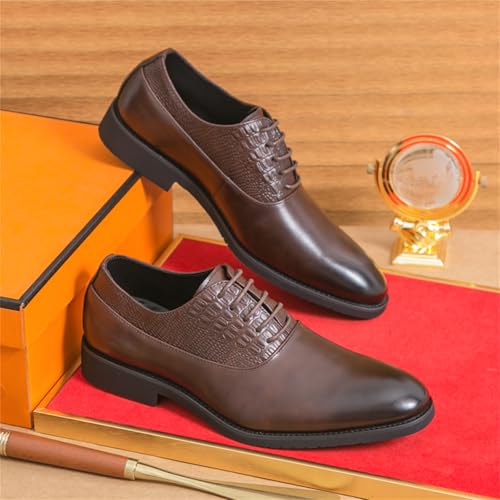 Men's Genuine Leather Patchwork Lace Up Dress Oxford Shoes Low Top Pointed Toe Non-Slip Lightweight Soft Work Derby Shoes for Wedding Business Office Parties2
