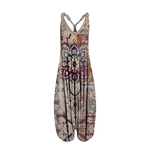 OIOLOYJM Summer Plus Size Boho Overalls for Women 2025 Fashion Jumpsuits Loose Fit Rompers Floral Printed Baggy Harem Pants