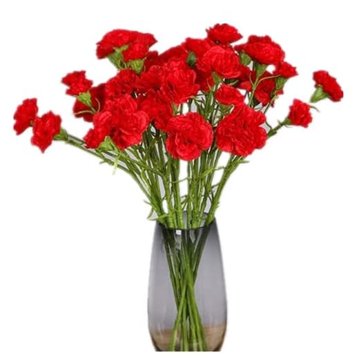 40 cabezas de claveles artificiales, decoración de ramo de hortensias de seda, planta de plástico, adecuada para accesorios de fotos, decoración del hogar, decoración de ramo de novia (rojo)