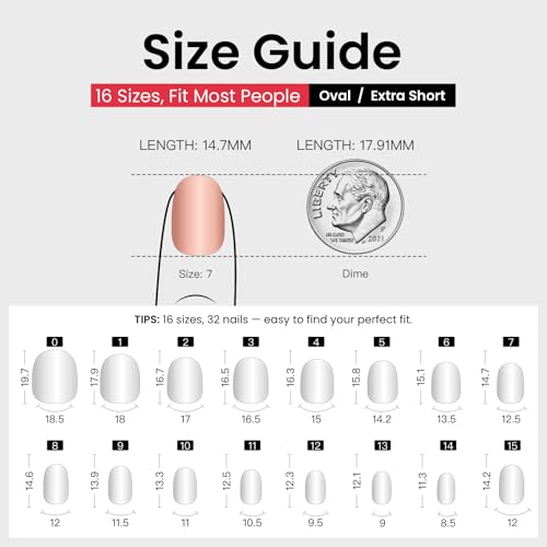 Image of CurvLife Press On Nails Extra Short - 32Pcs 16Size Soft Gel Oval Fake Nails, Reusable Glue On Nail Kit with Adhesive Tabs, Natural Fit & Salon-Quality for Women & Girls (Petal Whisper)