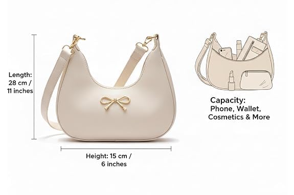 Image of Sky Magic Stylish Bag Women's Hobo Shoulder Bag with Bow Detail, Faux Leather Crossbody Handbag for Women