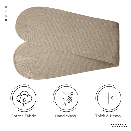 Image of Encasa XO Table Runner for 4 Seater | Handmade Ribbed Style Cotton | 30x137 cm | Beige | for Dining & Center Table
