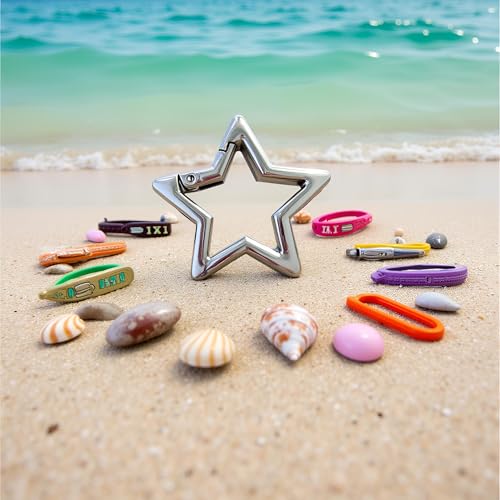 Star Shaped Stainless Steel Keychain Clip Carabiner Snap Hook Holder Carabiner Hook Clip Key Holder Keychain Carabiners for Keys and Wallet Accessory with Key Chain Rings (Gun Color)