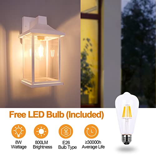 Fudesy Dusk To Dawn Sensor Outdoor Wall Light Fixture Extra Large, Exterior Porch Light Fixture Wall Sconce With E26 Led Bulb, Waterproof Plastic Wall Mount Lantern For Front Door, House, White, 3000K #TOP4
