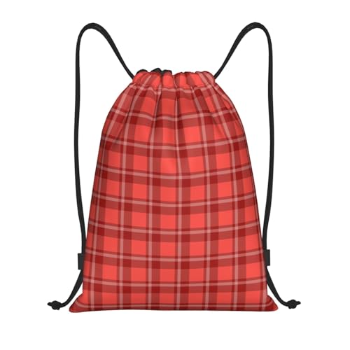 Nevjipu Rucksack mit Kordelzug – leuchtend rot karierter Druck, kleiner Turnbeutel mit Kordelzug für Damen und Herren, Sporttasche, Rucksack für Strand, Reisen, Schwimmen