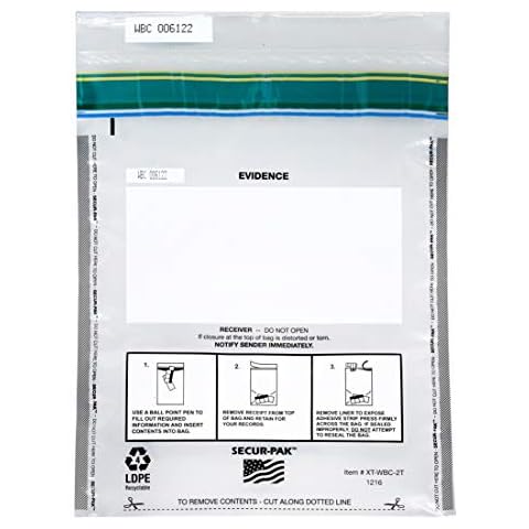 100pk Evidence Bags, 12" x 16" - Premium, Level 4 Security Tamper Evident Bags - Self Sealing, Transparent 2.5 Mil Coextruded Polyethylene - SECUR-PAK Cover