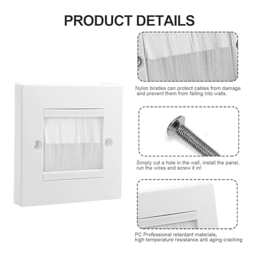 Kabelauslass, KabeldurchfüHrung Wand, 86 * 86mm Einzelgang-Bürstenplatte, Kabelauslassdose Unterputz, mit Brush-Borsten für Multimedia Kabel, für Kabeldurchführungen Kabeldurchlass Weiß, 2 Stück