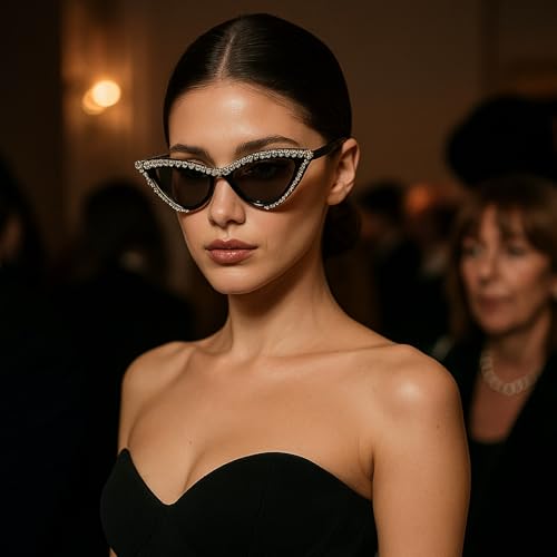 mincl/ Bling Sunglasses Crystal Rhinestone Shades Retro Half Rim Women Cat Eyewear3