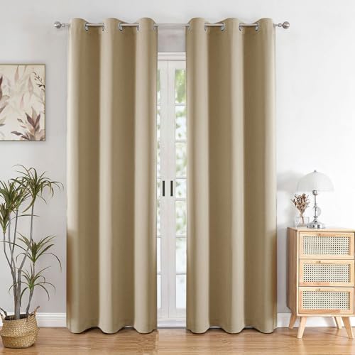 HOMEMONDE Solid Blackout Curtains 6 Feet Long Set of 2 - Thermal Insulated Curtains for Window, 70% Room Darkening Drapes for Living Room, Bedroom, 72 Inches, (Beige, 182.88 x 118 CM)